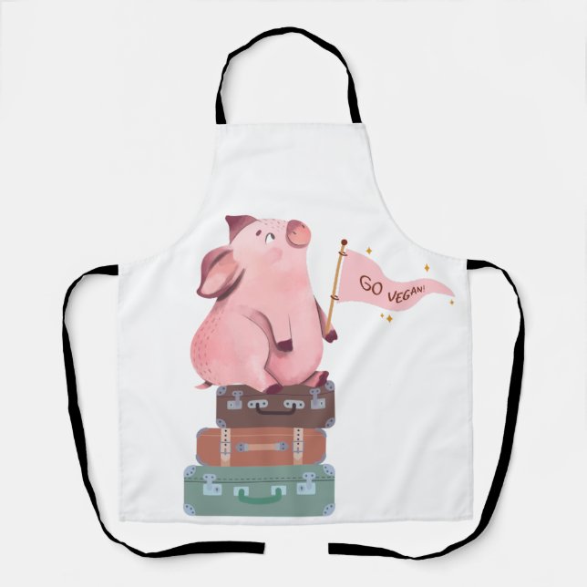 Go Vegan with Cute Pink Pig Apron (Front)