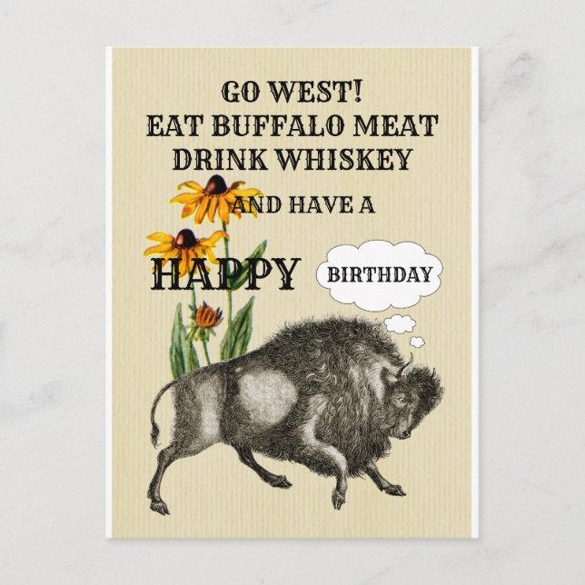 GO WEST BUFFALO FUNNY WESTERN THEMED Postcard  (Front)