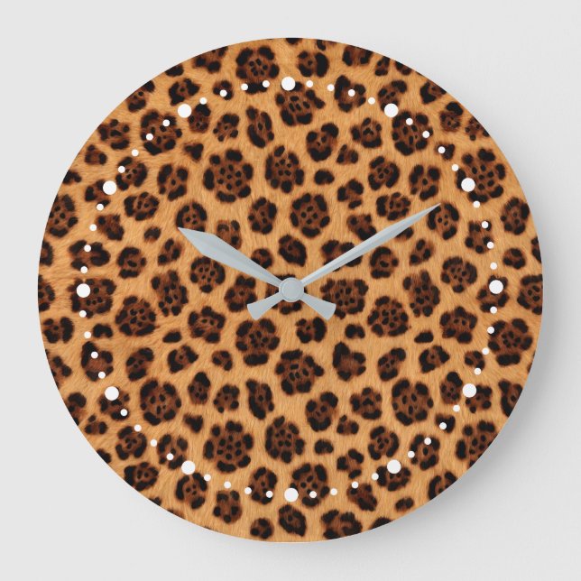 Go Wild Leopard Print Gold Tan Orange  Large Clock (Front)