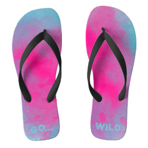 GO WILD - Pink Blue Paint Watercolor Splatter Jandals