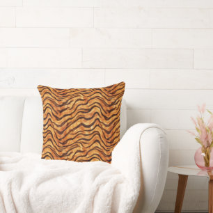 Go Wild Wavy Tiger Stripes Orange Dark Brown Cushion