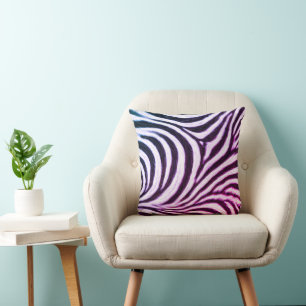 Go Wild Zebra Stripe Black White Blue Purple Cushion