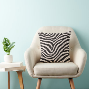 Go Wild Zebra Stripe Black White Faux Fur Look Cushion