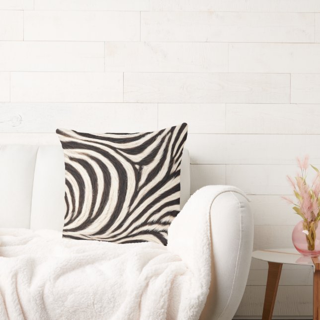 Go Wild Zebra Stripe Black White Faux Fur Look  Cushion (Couch)