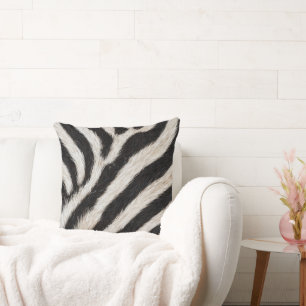 Go Wild Zebra Stripe Black White Faux Fur Look Cushion