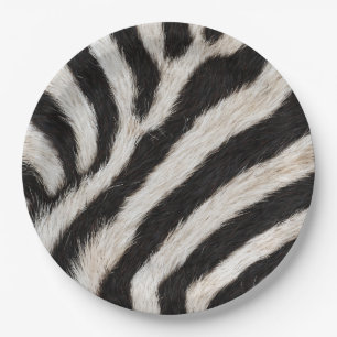 Go Wild Zebra Stripe Black White Faux Fur Look Paper Plate