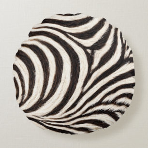 Go Wild Zebra Stripe Black White Faux Fur Look Round Cushion