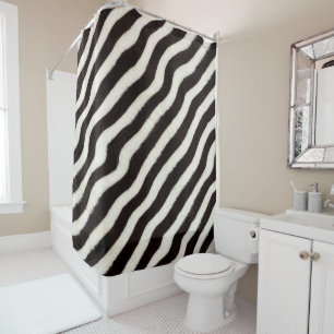 Go Wild Zebra Stripe Black White Faux Fur Look Shower Curtain