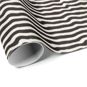 Go Wild Zebra Stripe Black White Faux Fur Look  Wrapping Paper