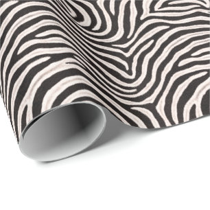 Go Wild Zebra Stripe Black White Faux Fur Look Wrapping Paper