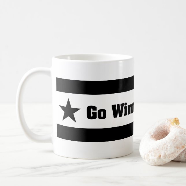Go Winning Team Typography Black Stars Coffee Mug (With Donut)