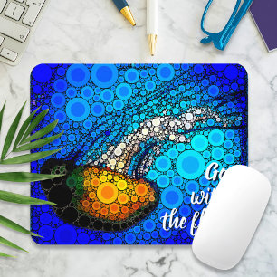 “Go with the Flow” Fun, Ocean Jellyfish Circle Art Mouse Pad
