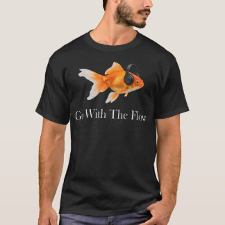 Go With The Flow Goldfish Headphones Funny Fish T-Shirt