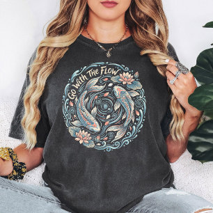 Go With The Flow Koi Fish Lotus Art T-Shirt