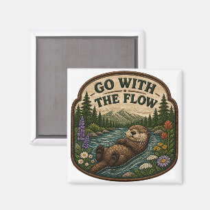 Go With The Flow Otter Embroidered Patch Magnet