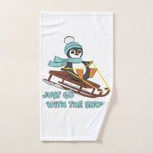 Go With The Snow Sledding Cute Penguin Winter Hand Towel