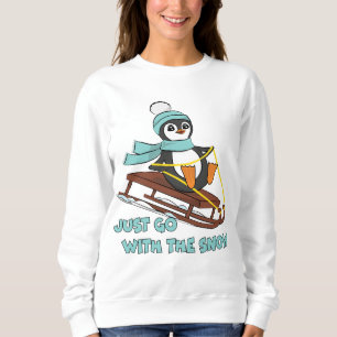 Go With The Snow Sledding Cute Penguin Winter Sweatshirt