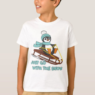 Go With The Snow Sledding Cute Penguin Winter T-Shirt