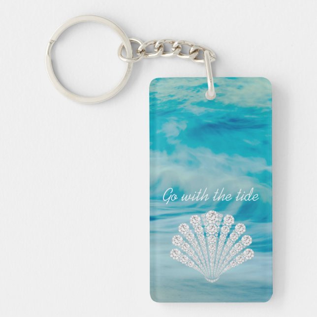 Go With The Tide Ocean Waves Diamond Seashell Key Ring (Front)