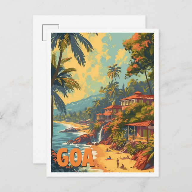 Goa Beach India Artistic Travel Illustration Postcard (Front/Back)