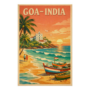 Goa, India, in a classic retro travel Poster