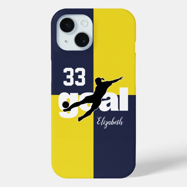 Goal blue gold personalised girls soccer Case-Mate iPhone case (Back)