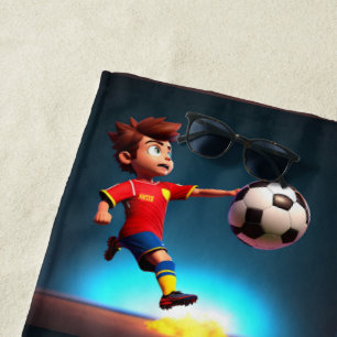 "Goal Bound: The Animated Boy's Perfect Kick" Beach Towel