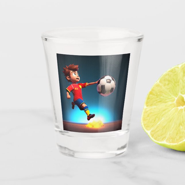 "Goal Bound: The Animated Boy's Perfect Kick" Shot Glass (Front)