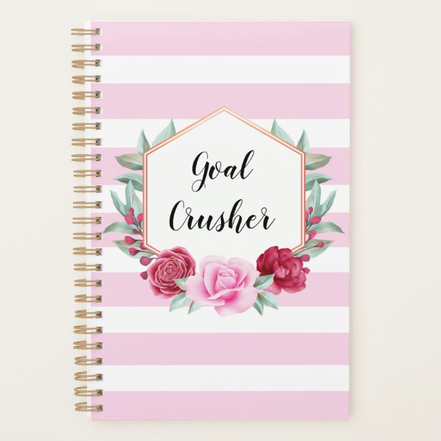 Goal Crusher Pink Stripes Floral Planner (Front)