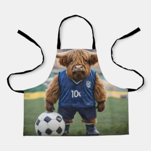 "Goal-Getter: A Highland Cow Dressed for Soccer"  Apron