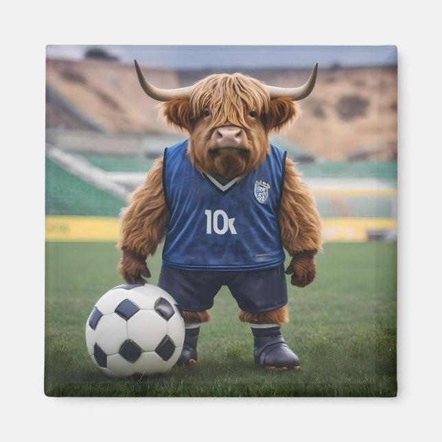 "Goal-Getter: A Highland Cow Dressed for Soccer"  Magnet (Front)