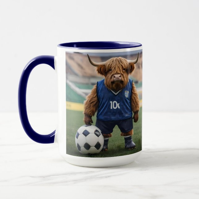"Goal-Getter: A Highland Cow Dressed for Soccer"  Mug (Left)