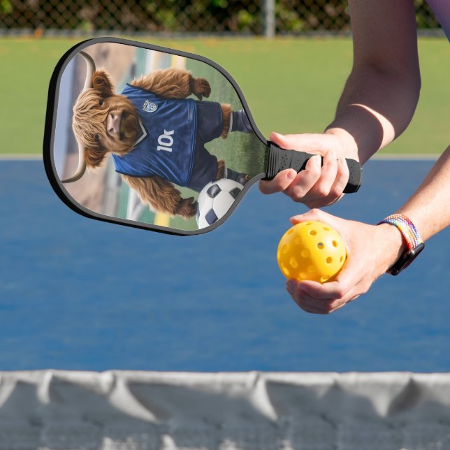 "Goal-Getter: A Highland Cow Dressed for Soccer"  Pickleball Paddle (Insitu)