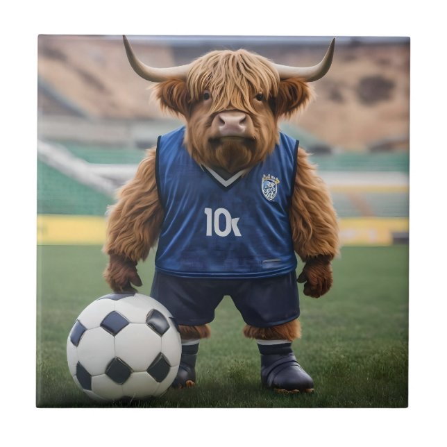 "Goal-Getter: A Highland Cow Dressed for Soccer"  Tile (Front)