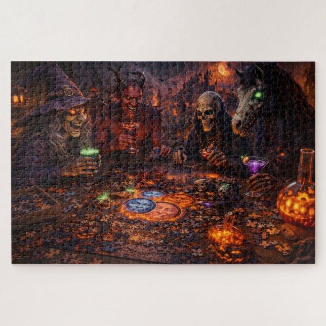 Goal night out spooky witch and skeleton fantasy j jigsaw puzzle (Horizontal)