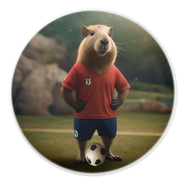 "Goal-Scoring Capybara: The Ultimate Soccer Star!" Ceramic Knob (Front)