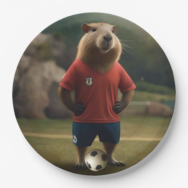 "Goal-Scoring Capybara: The Ultimate Soccer Star!" Paper Plate (Front)