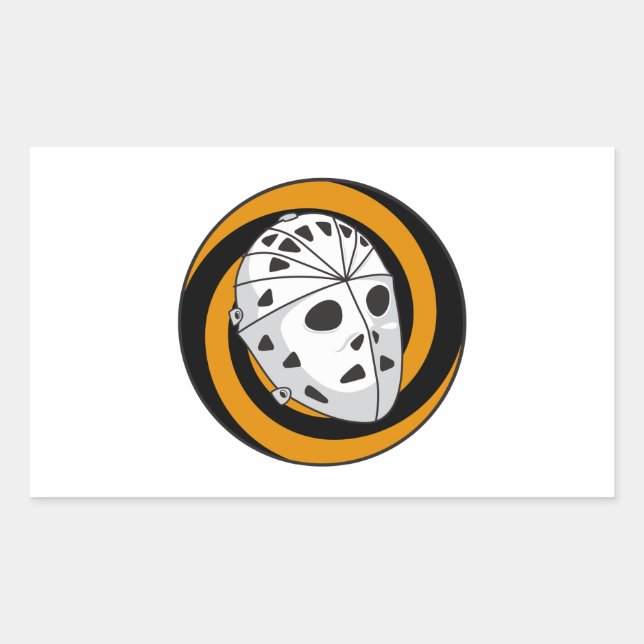 goalie hockey mask orange black rectangular sticker (Front)