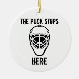 goalie-mask, the puck stops, Here Ceramic Tree Decoration