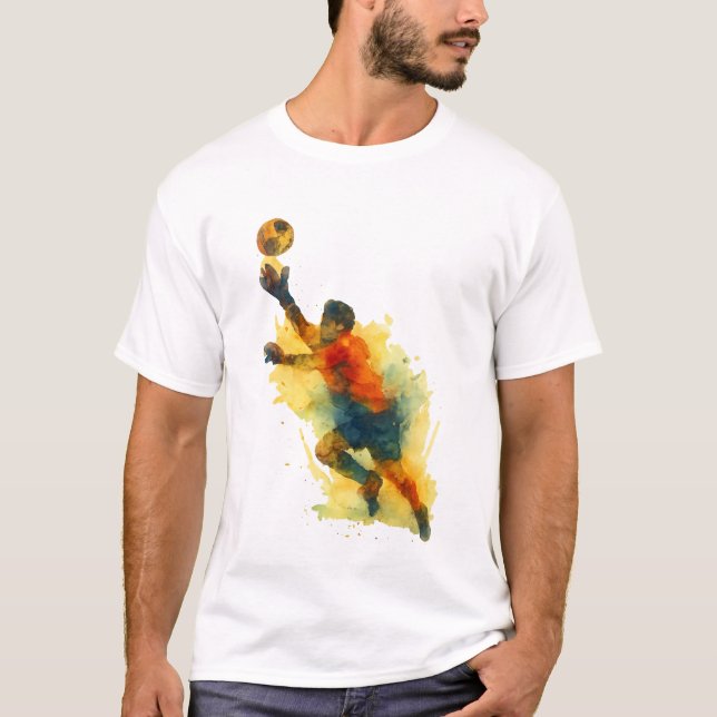 Goalkeeper Dive Tee –Watercolor Football Art Shirt (Front)