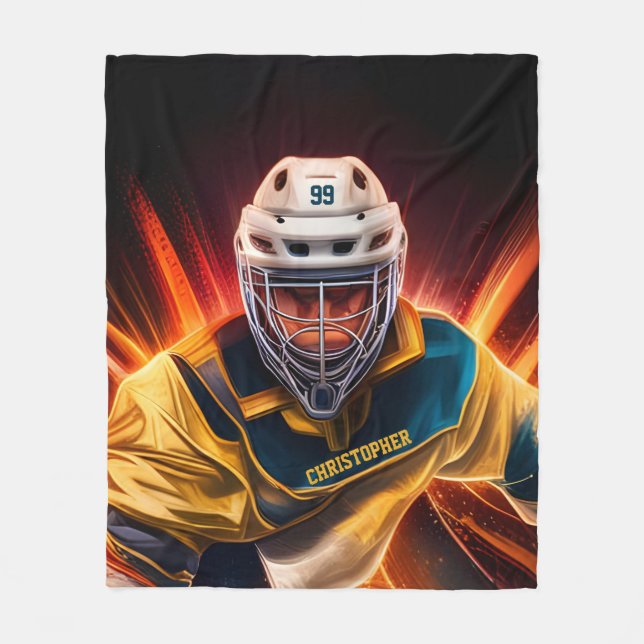 Goalkeeper Ice Hockey With Your Name Goalie Fleece Blanket (Front)