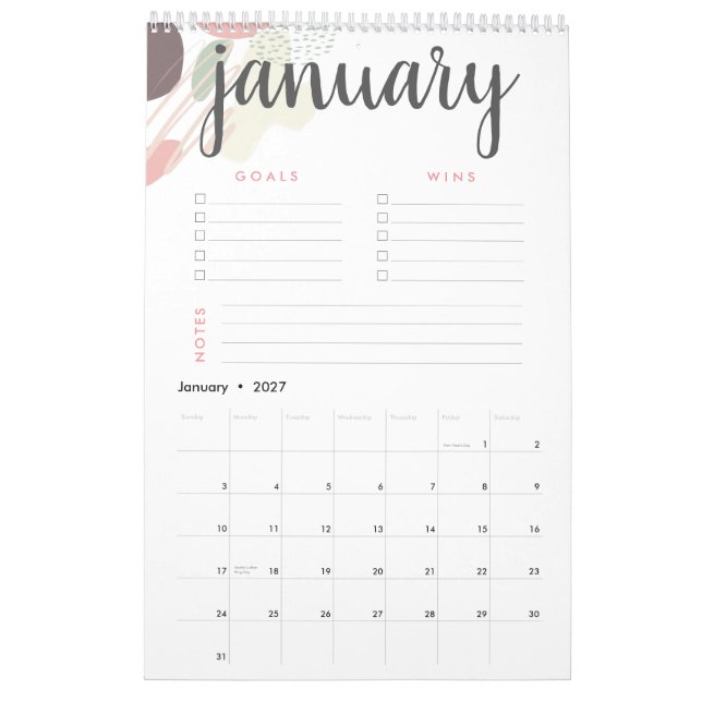 Goals and Wins Pastel Abstract Calendar (Jan 2027)