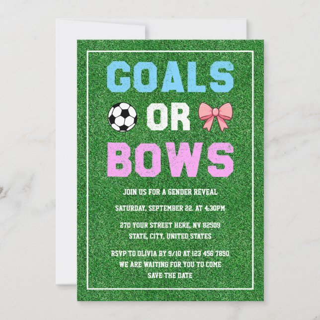 Goals or Bows Football Gender Reveal Invitation (Front)