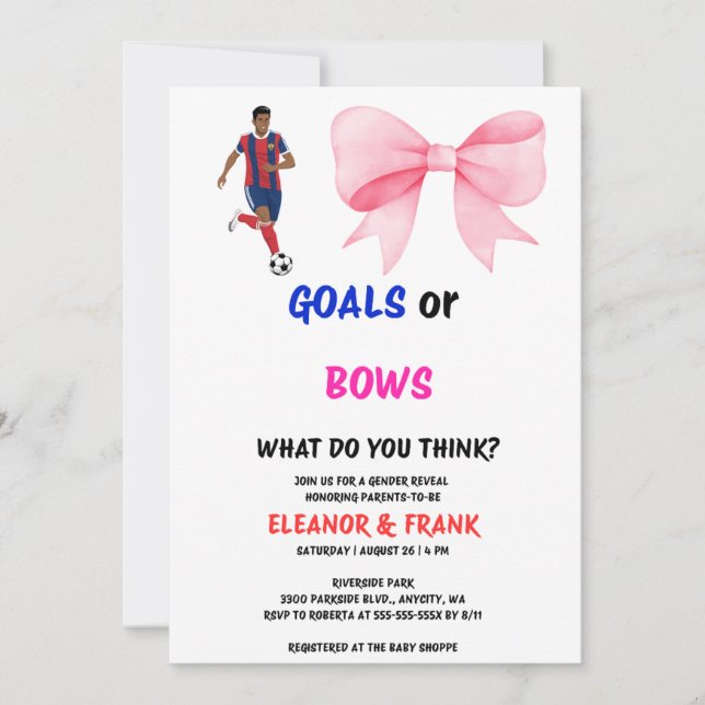 Goals or Bows Gender Reveal Invitation (Front)