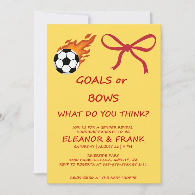 Goals or Bows Gender Reveal Invitation (Front)