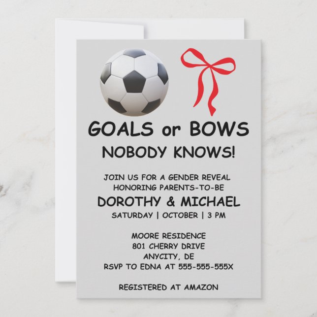 Goals or Bows Gender Reveal Invitation (Front)
