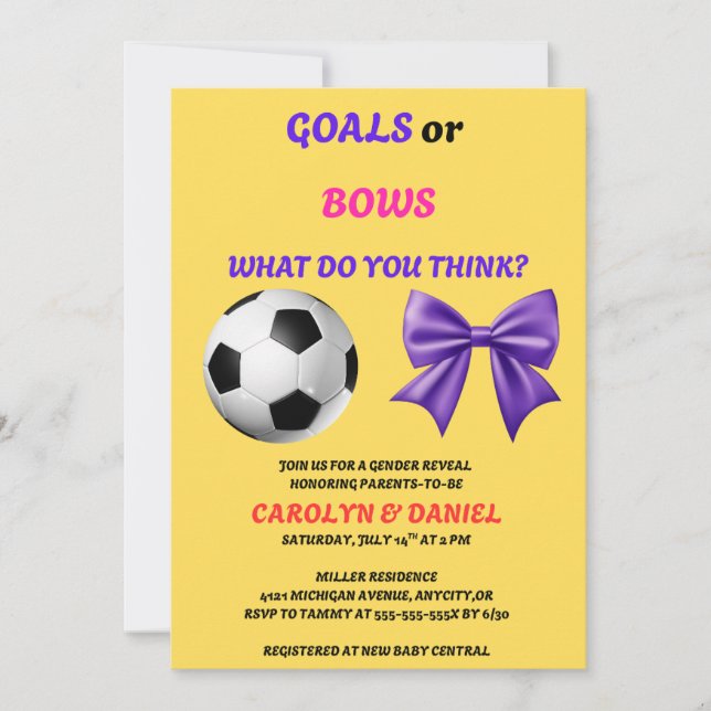 Goals or Bows Gender Reveal Invitation (Front)