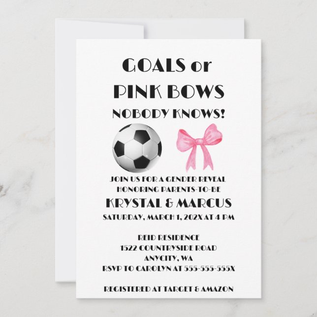 Goals or Pink Bows Gender Reveal Invitation (Front)