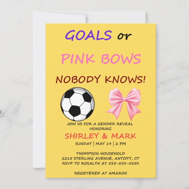 Goals or Pink Bows Gender Reveal Invitation (Front)