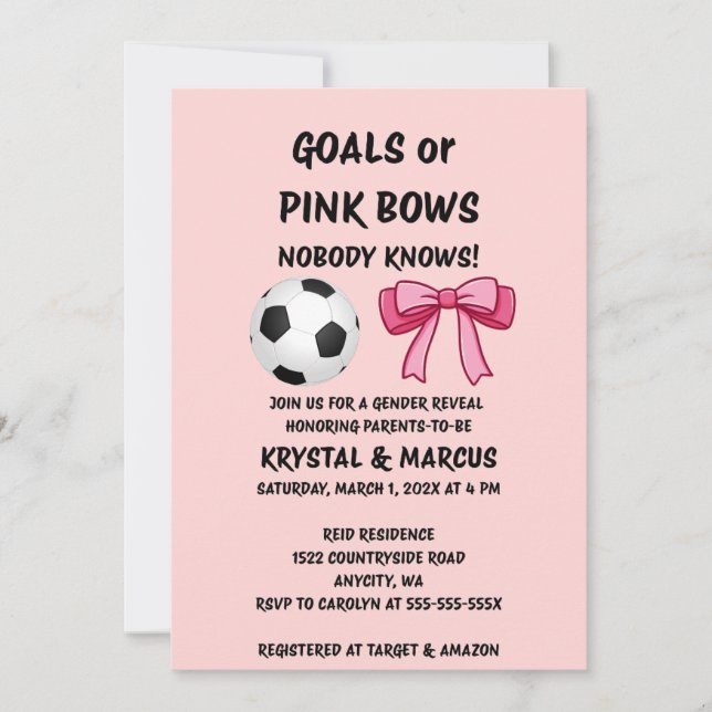 Goals or Pink Bows Gender Reveal Invitation (Front)